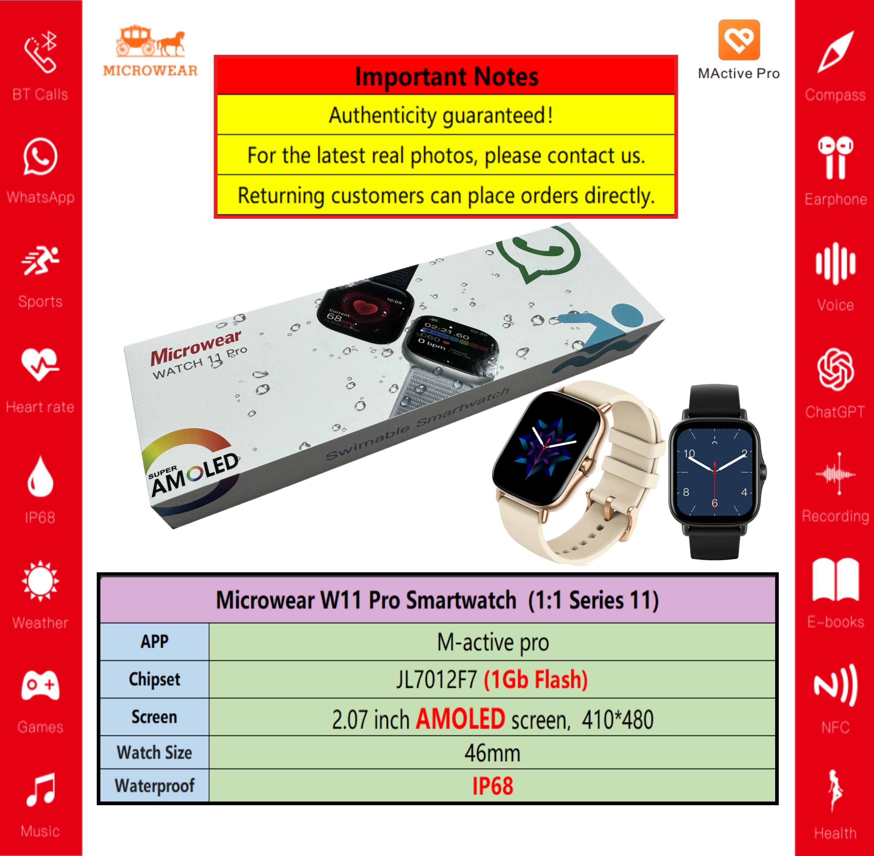 Swiming-proof W11P Smartwtch R - Smartwatch M Active 리뷰 및 가격