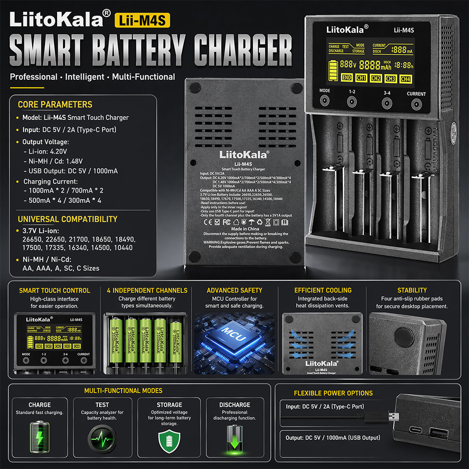Lii-M4S Smart Touch 4-Slot Bat - Smart Accessories 리뷰 및 가격
